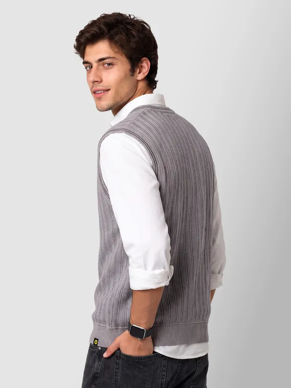 Grey Knit V-Neck Vest