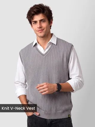 Grey Knit V-Neck Vest