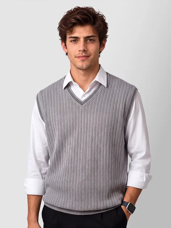 Grey Knit V-Neck Vest