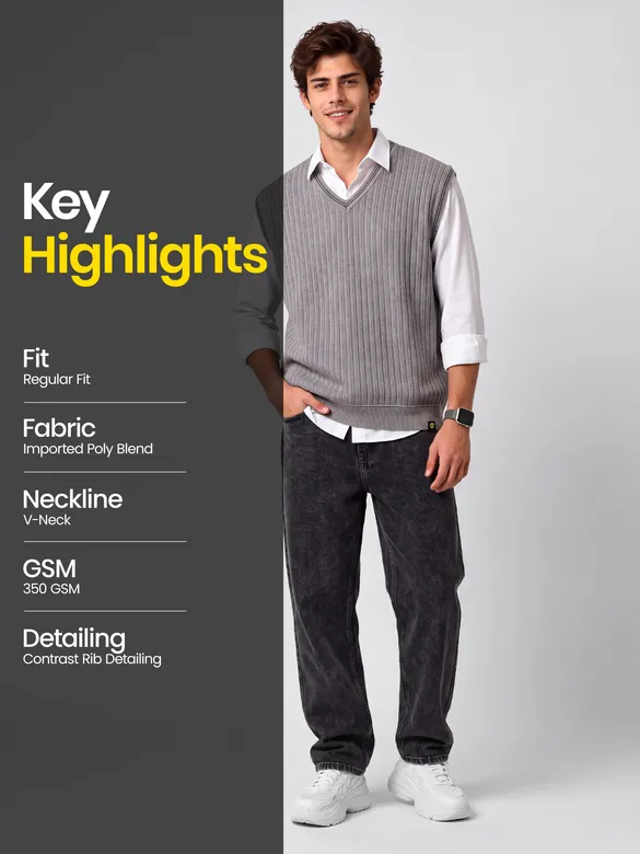Grey Knit V-Neck Vest