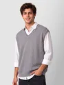 Grey Knit V-Neck Vest
