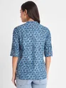 Blue Floral Print Straight Short Kurti