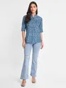 Blue Floral Print Straight Short Kurti