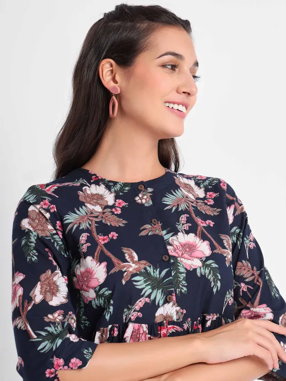 Flower Print A-Line Kurta