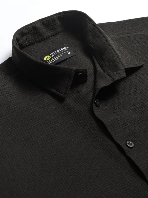 Black Textured Waffle Shirt