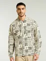 Dark Green and Beige Cotton Print Shacket