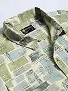 Green and Beige Cotton Abstract Shacket