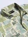 Green and Beige Cotton Abstract Shacket
