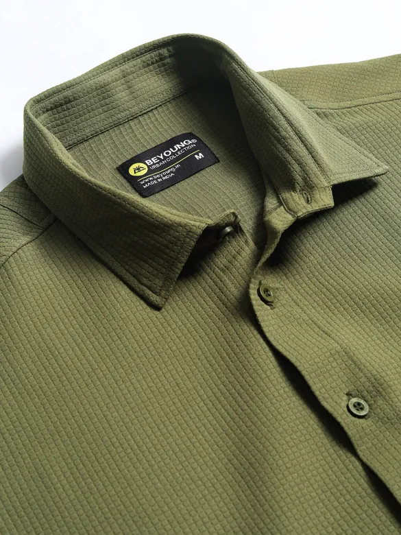 Olive Textured Waffle Shirt
