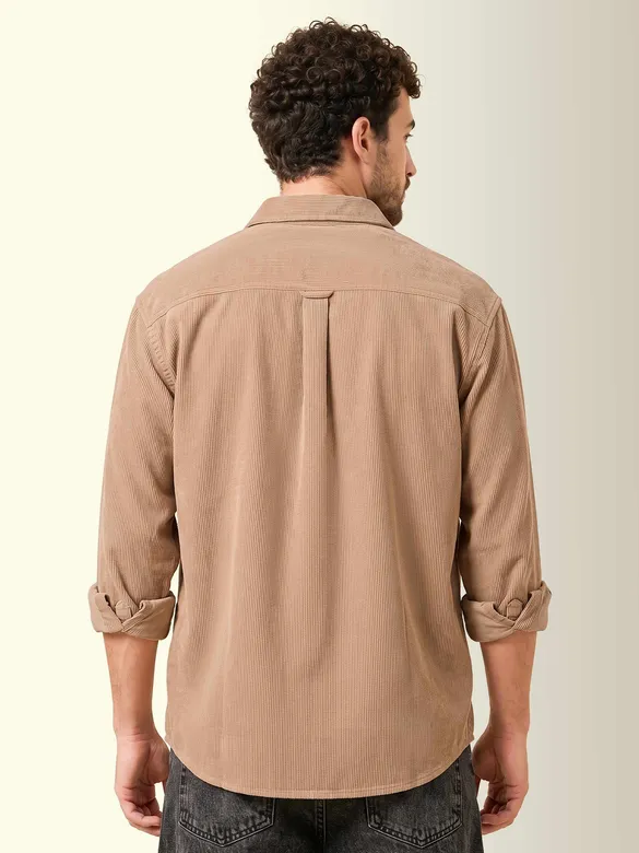 Beige Textured Corduroy Shirt