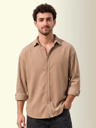 Beige Textured Corduroy Shirt