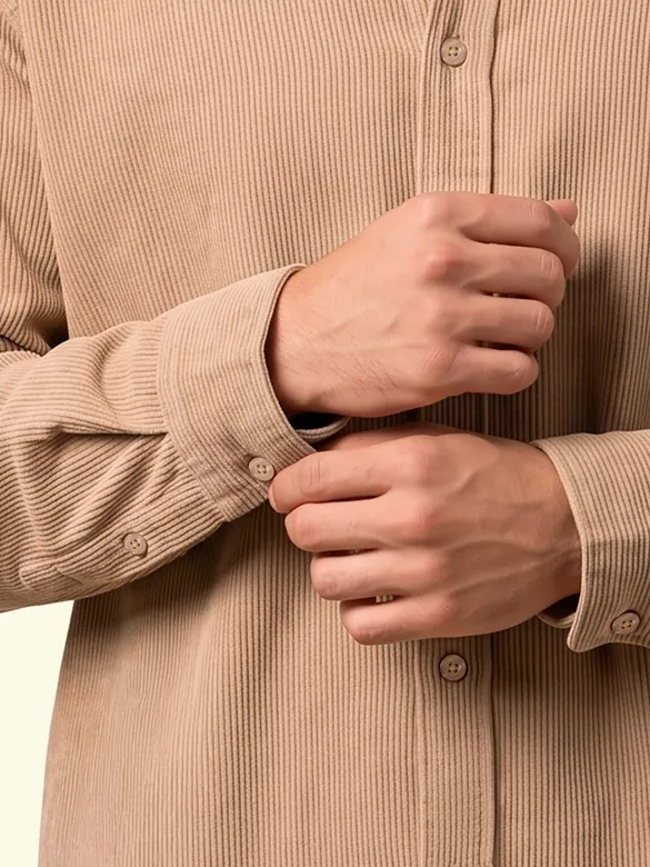 Beige Textured Corduroy Shirt
