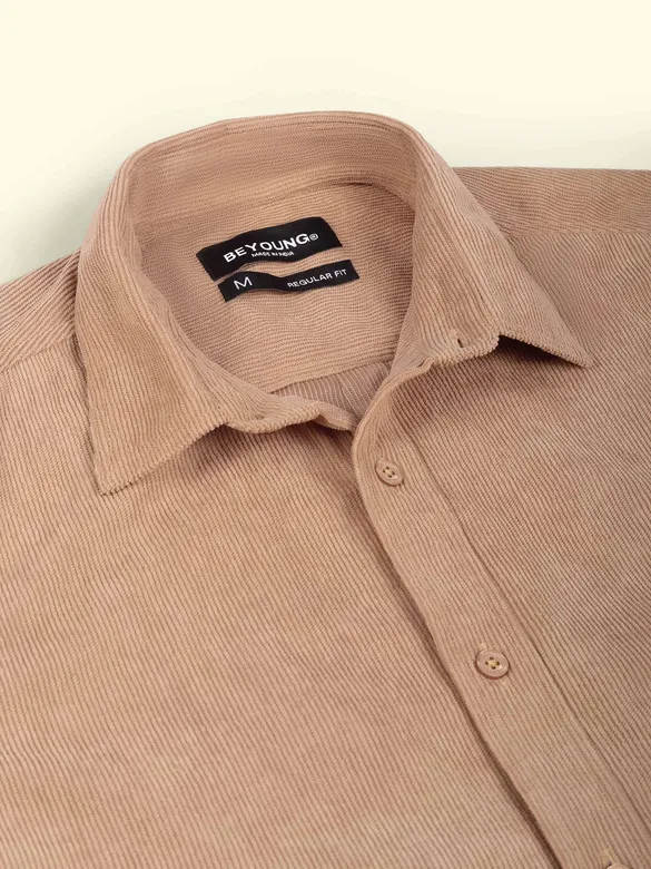 Beige Textured Corduroy Shirt