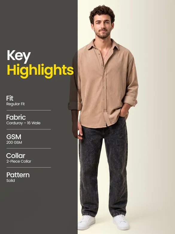 Beige Textured Corduroy Shirt