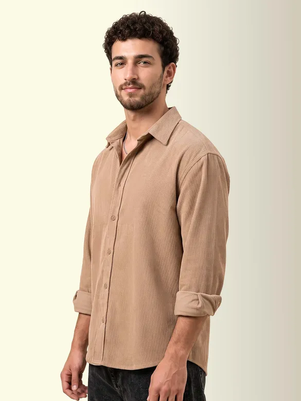 Beige Textured Corduroy Shirt