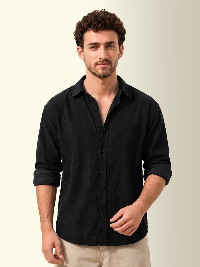 Black Textured Corduroy Shirt