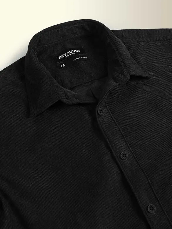 Black Textured Corduroy Shirt