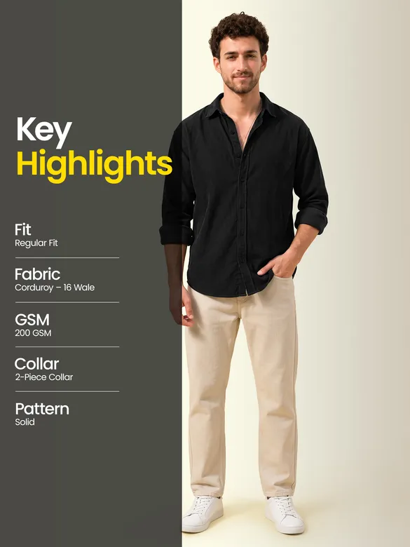 Black Textured Corduroy Shirt