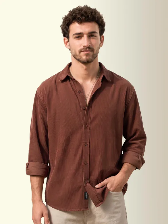 Brown Textured Corduroy Shirt