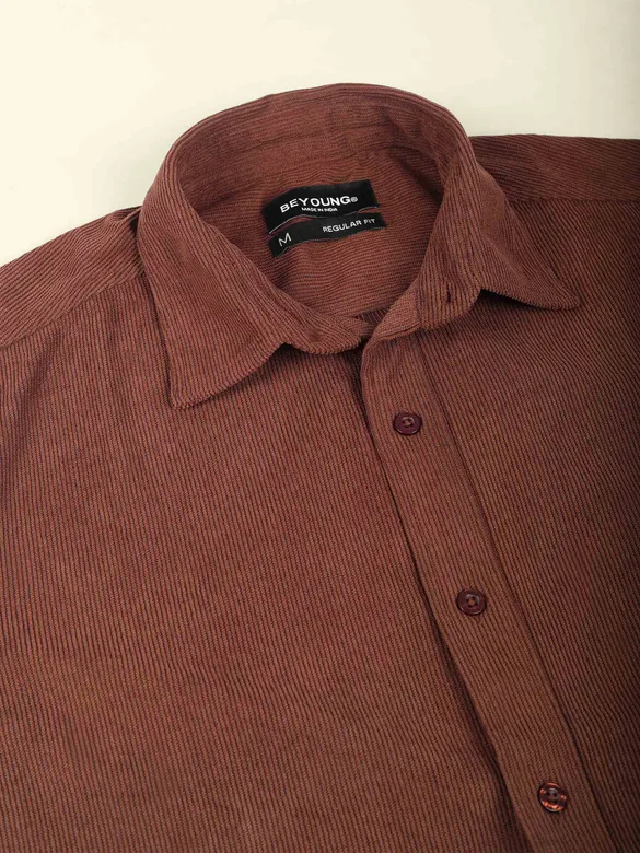 Brown Textured Corduroy Shirt