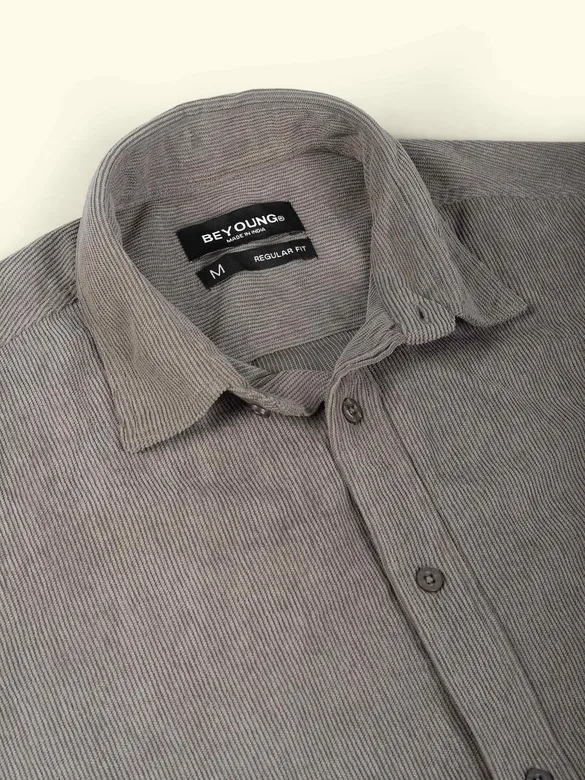 Grey Textured Corduroy Shirt