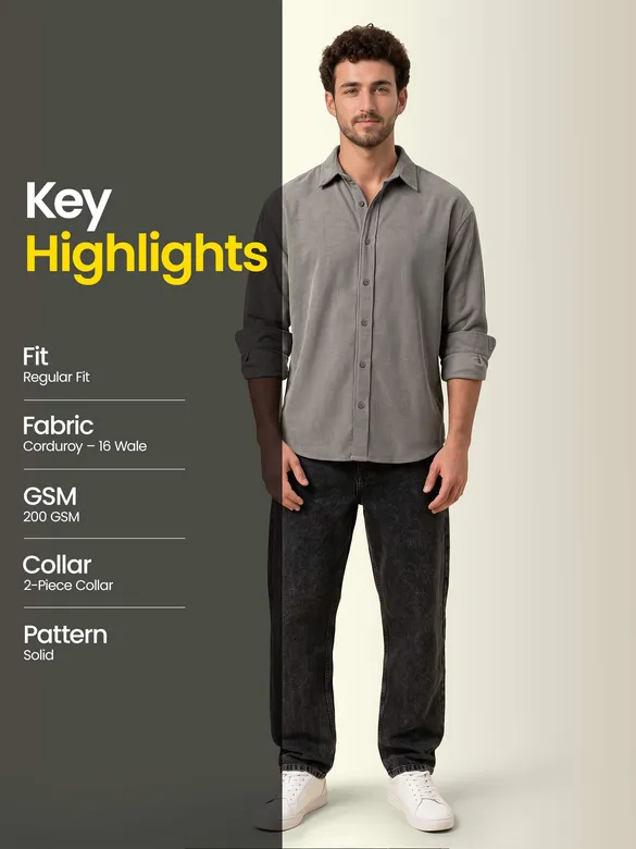 Grey Textured Corduroy Shirt