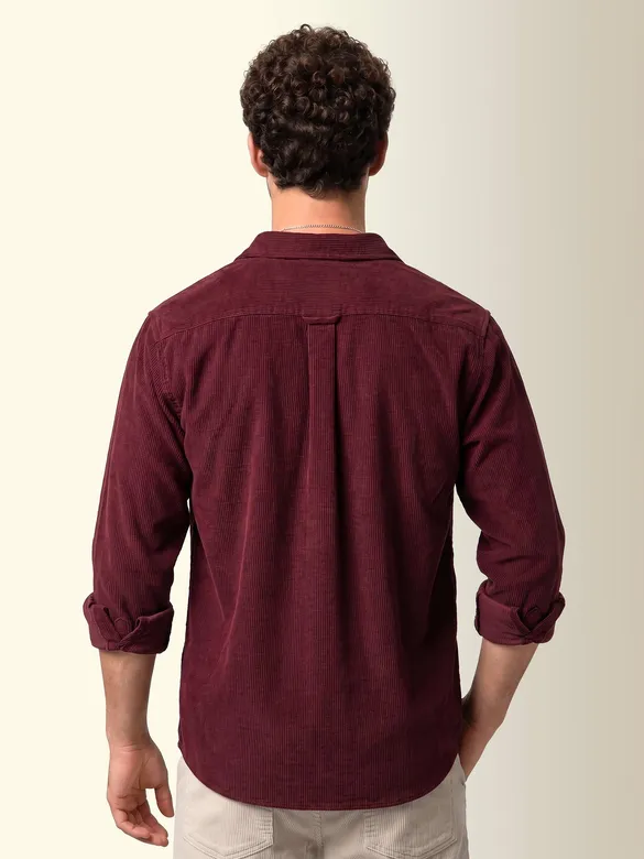 Maroon Textured Corduroy Shirt