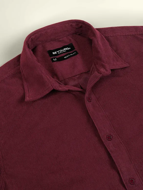 Maroon Textured Corduroy Shirt