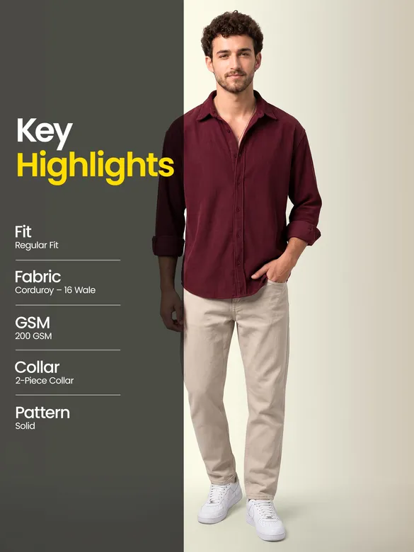 Maroon Textured Corduroy Shirt