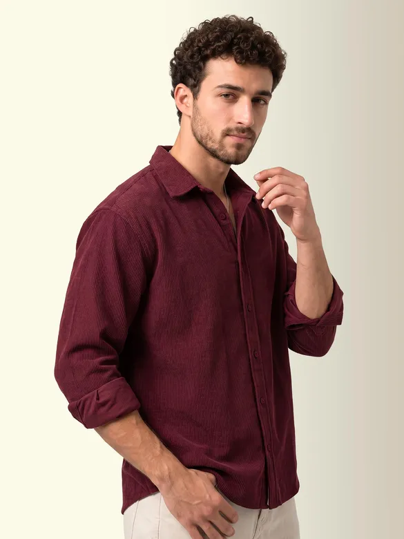 Maroon Textured Corduroy Shirt