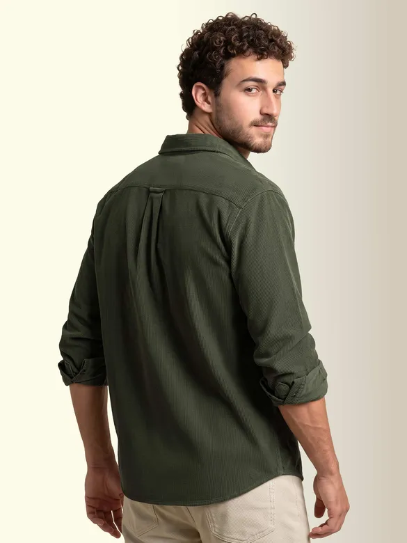 Olive Green Textured Corduroy Shirt