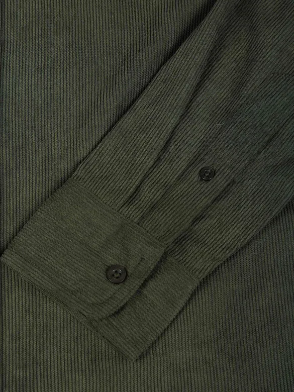 Olive Green Textured Corduroy Shirt