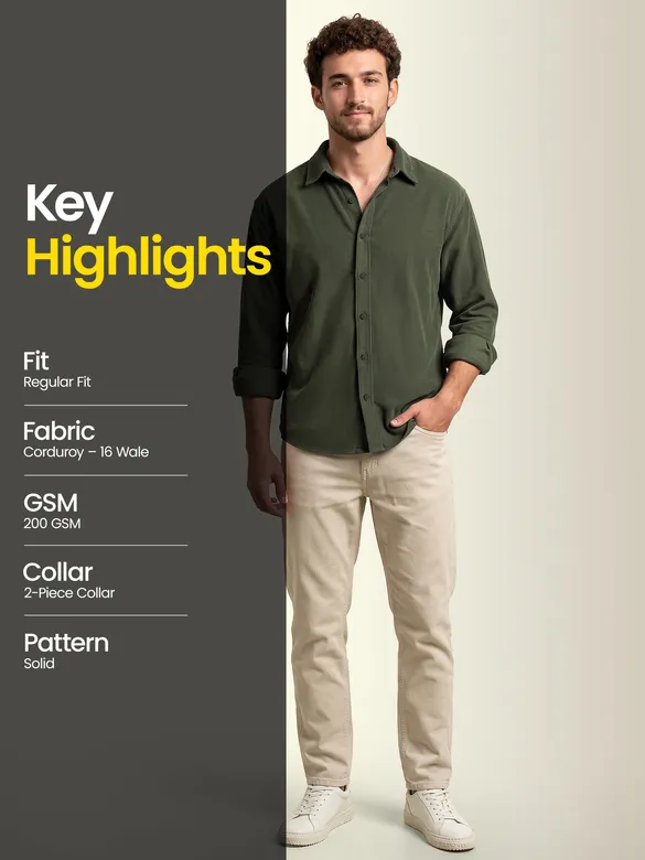 Olive Green Textured Corduroy Shirt
