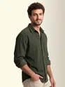 Olive Green Textured Corduroy Shirt