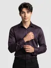 Dark Wine Double Cuff Satin Shirt