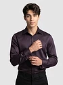 Dark Wine Double Cuff Satin Shirt