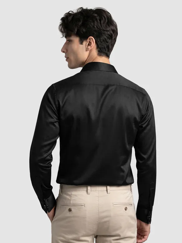 Black Double Cuff Satin Shirt