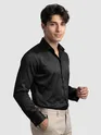 Black Double Cuff Satin Shirt