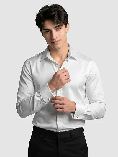 White Double Cuff Satin Shirt