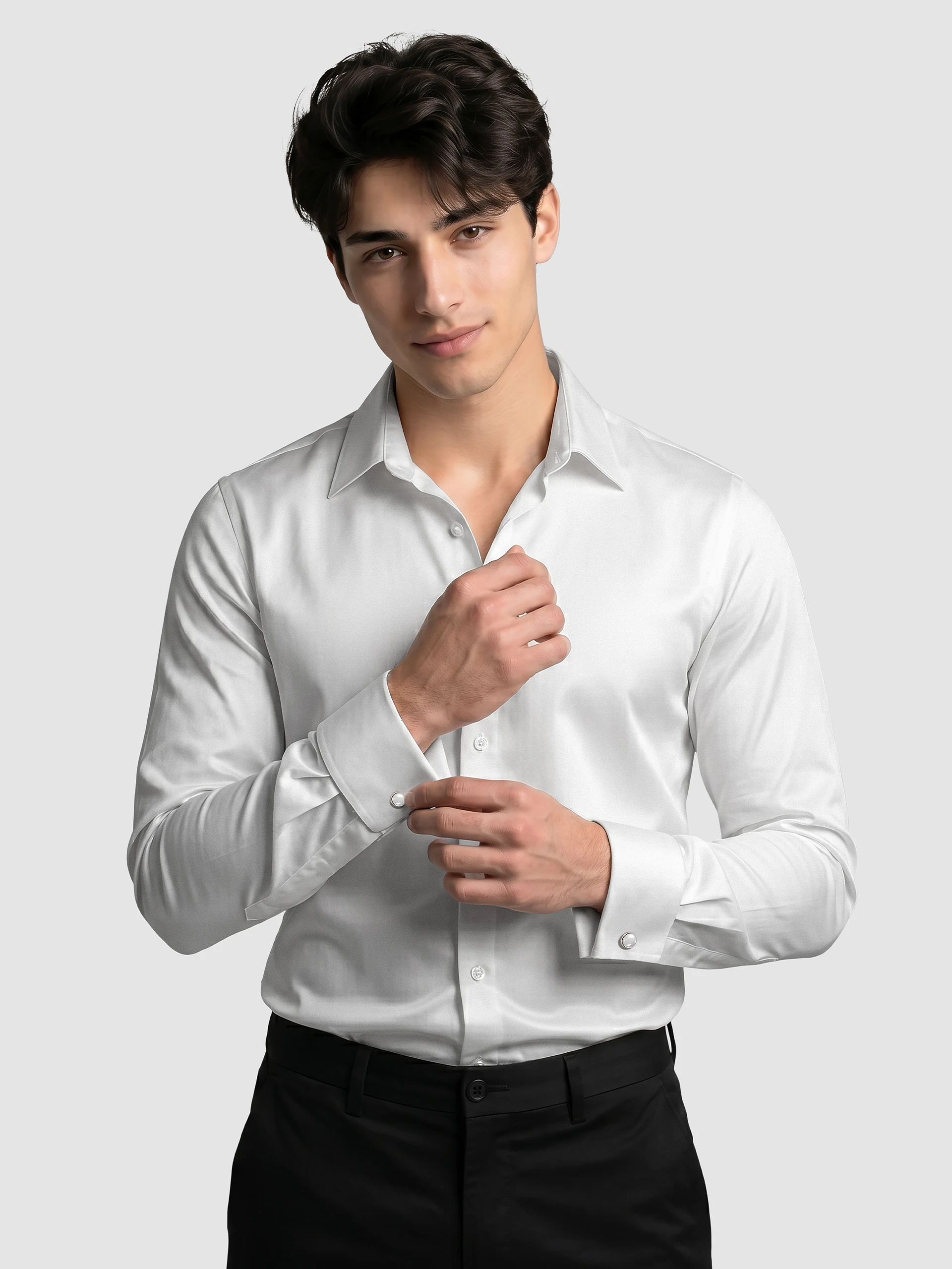 White Double Cuff Satin Shirt