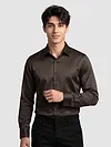 Brown Double Cuff Satin Shirt