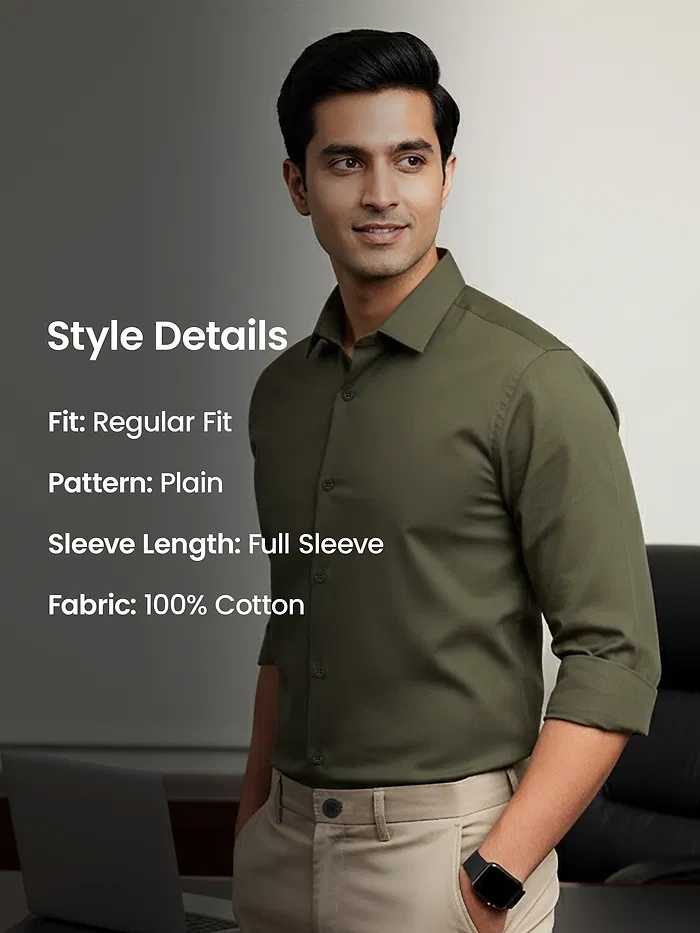 Army Green - Plain Cotton Shirts