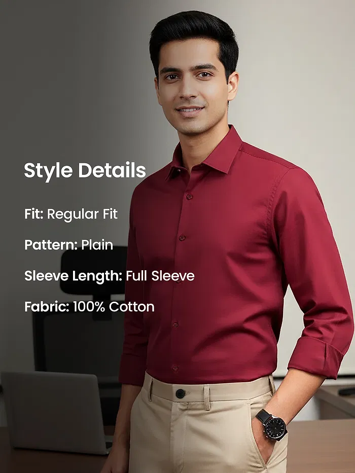 Burgundy - Plain Cotton Shirts