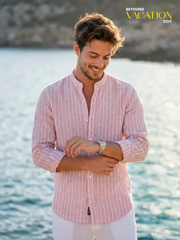 Mauve Linen Striped Shirt