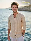 Sand Brown Linen Striped Shirt