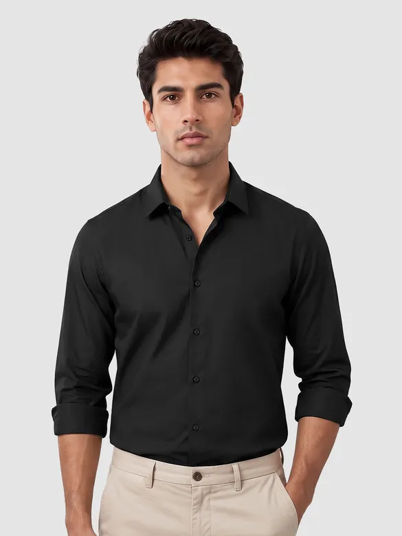Black - Plain Cotton Shirts