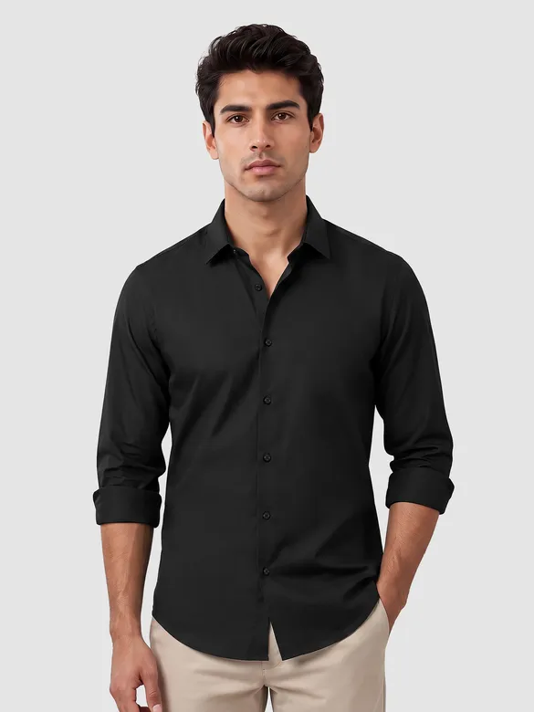 Black - Plain Cotton Shirts