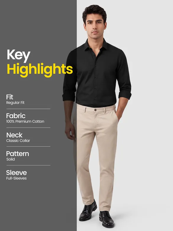 Black - Plain Cotton Shirts