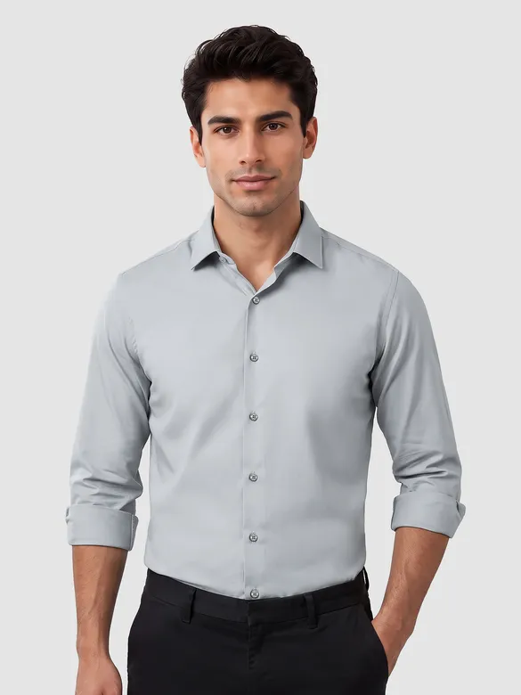 Grey - Plain Cotton Shirts