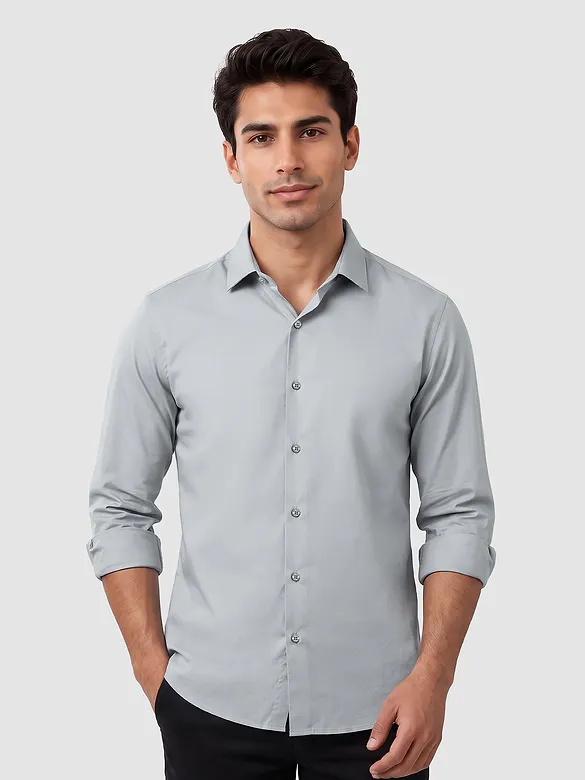 Grey - Plain Cotton Shirts